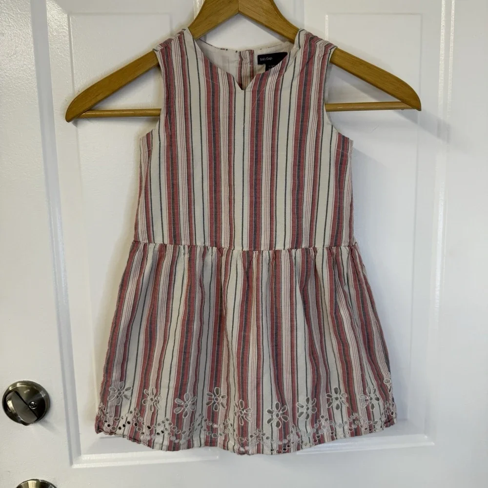 Gap Girls Striped Cotton Dress Eyelet Embroidery‎ Sundress Preppy Size 4